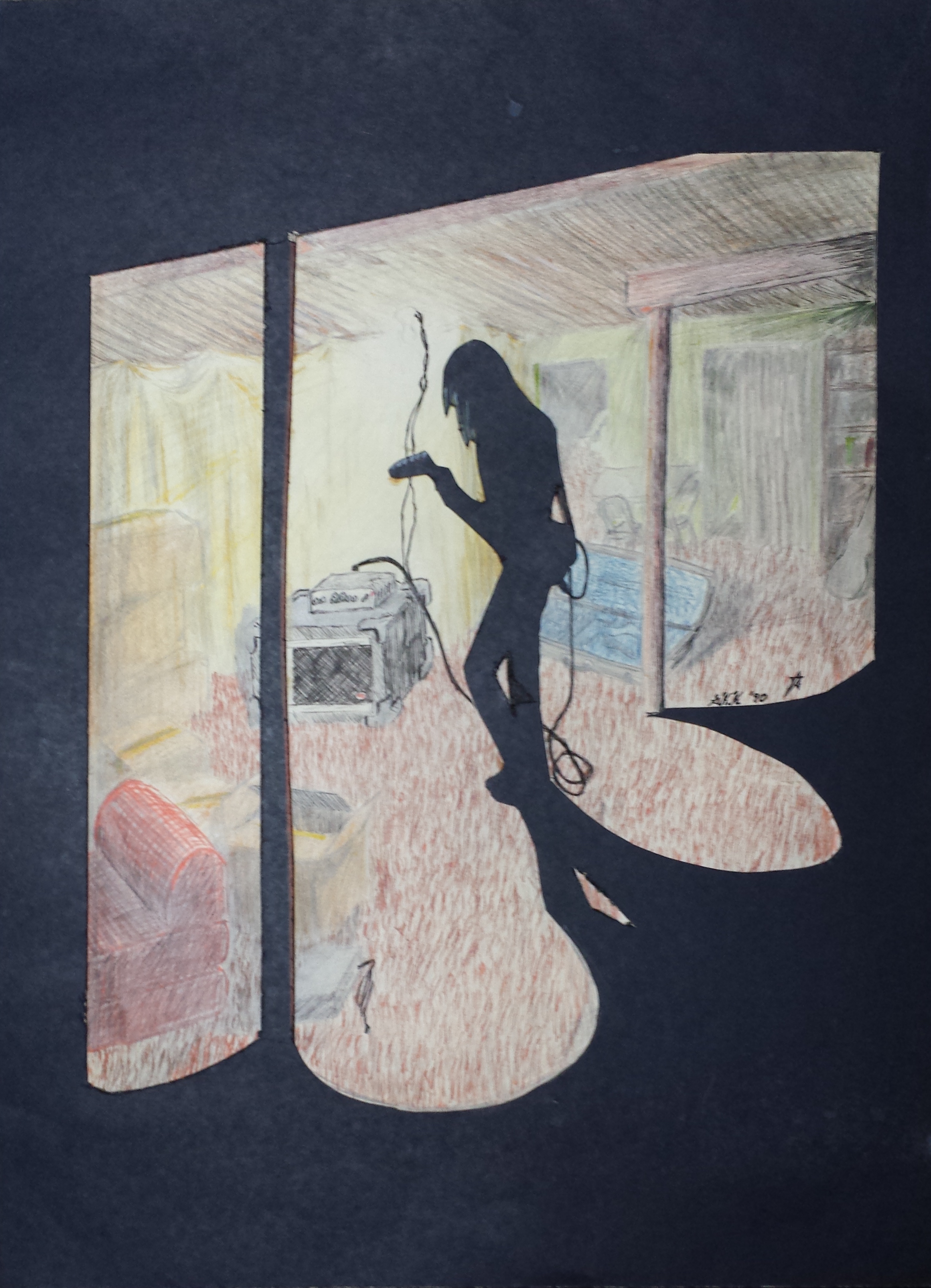 Drawing, Pencil w/ Posterboard mask: "Hoboken Basement" by G. Karl Kumfert